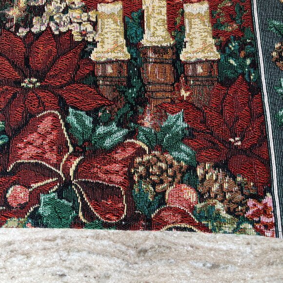 Christmas Tapestry Placemats Set Of 6 With Poinsettia Pinecones & Candle Design - Picture 7 of 10